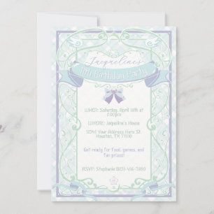 Blue Art Nouveau Princess Birthday Invitation