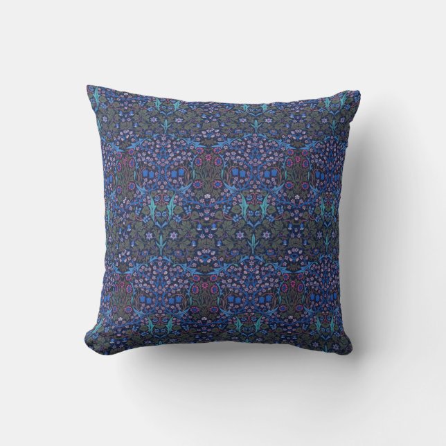 Blue Art Nouveau William Morris Patterned American Cushion (Front)