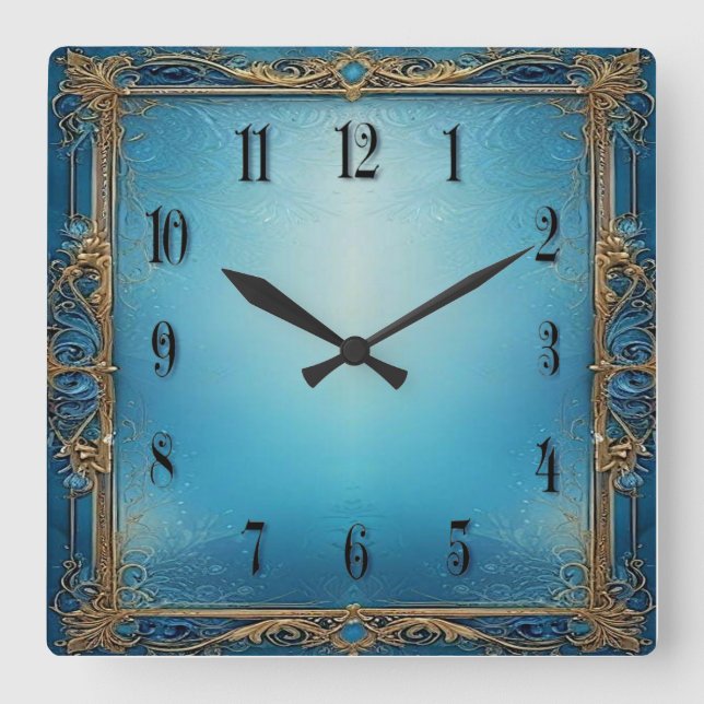 Blue Art  Square Wall Clock (Front)