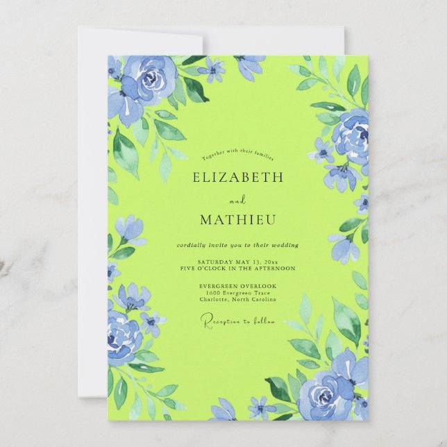 Blue Artistic Botanical Wedding Invitation (Front)
