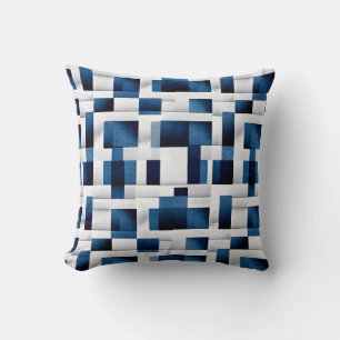 Blue Artistic Chequered Motif Geometric Pattern Cushion