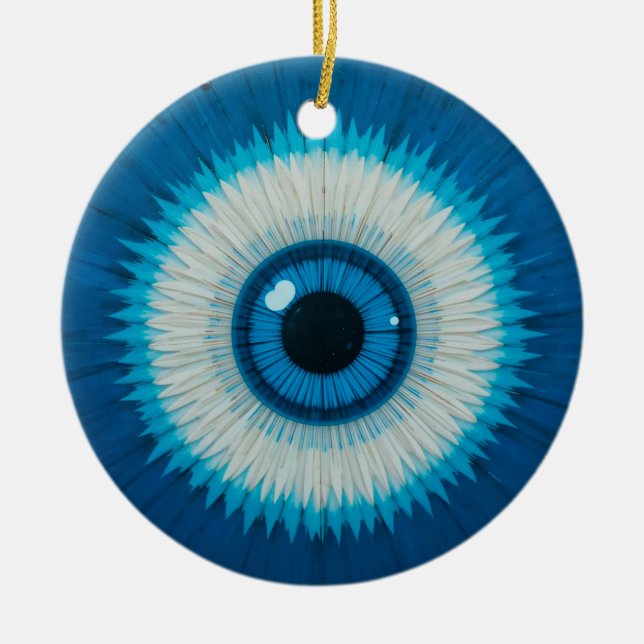 Blue Artistic Evil Eye Design Ceramic Tree Decoration (Front)