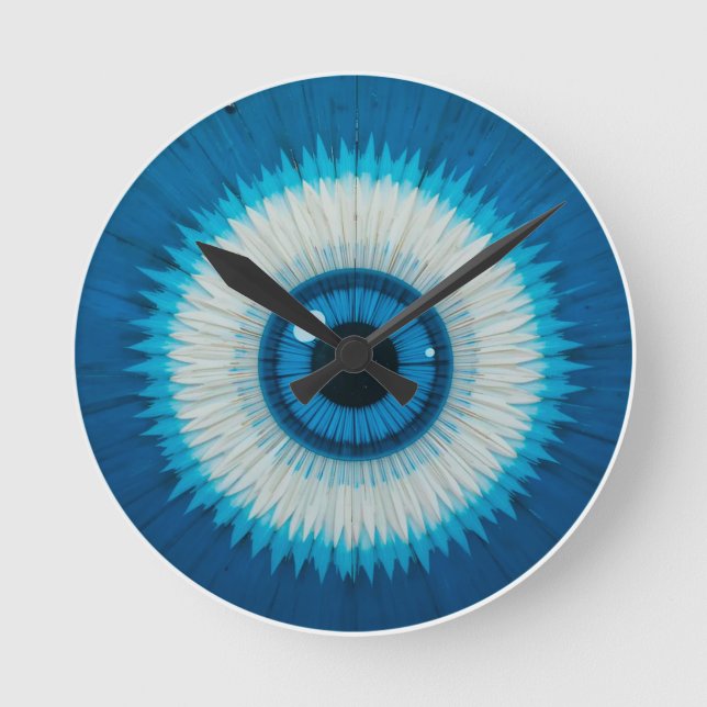 Blue Artistic Evil Eye Design Round Clock (Front)