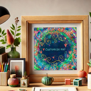Blue Artistic Floral Custom Name Mantra Inspiring Poster