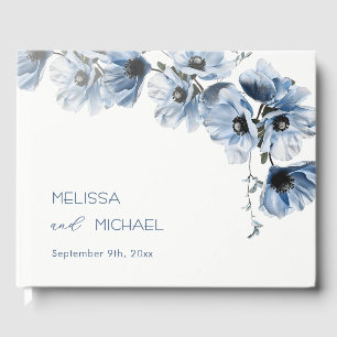 Blue Artistic Floral Wedding Guest Book