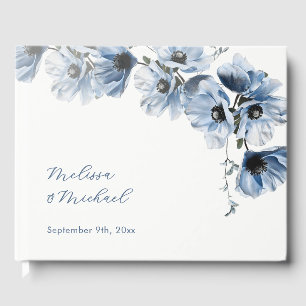 Blue Artistic Floral Wedding Guest Book
