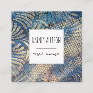 Blue Artistic Funky Music Theme with Social Icons Square Business Card