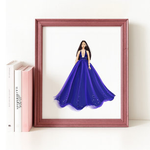 Blue, artwork, fashion illustration poster