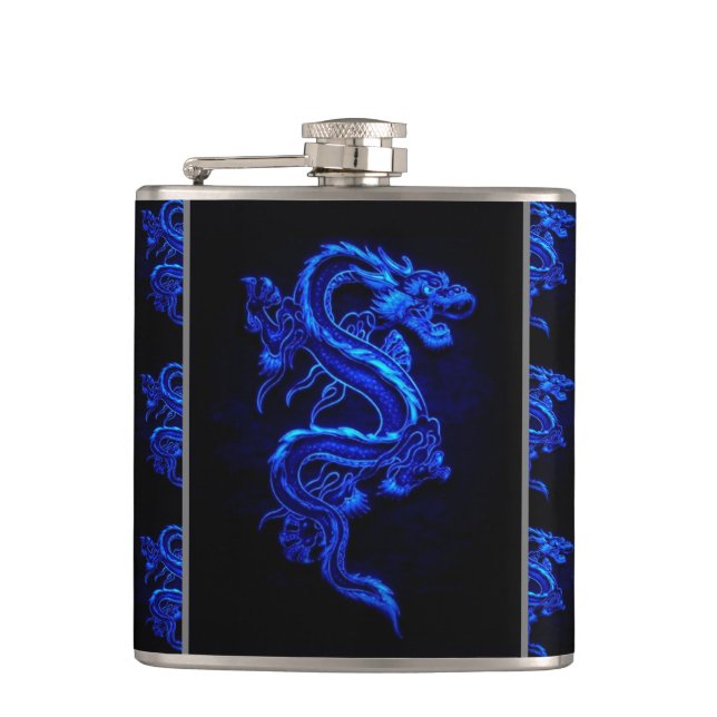 Blue Asian Dragon Hip Flask (Front)
