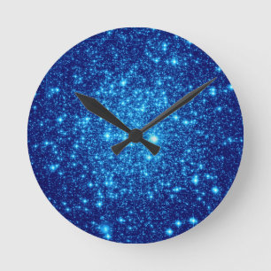 Blue Astral Glitter Round Clock