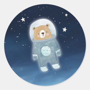 Blue Astronaut Bear Space Baby Shower Classic Round Sticker