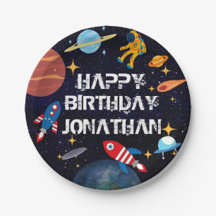 Blue Astronaut Birthday Planets Name Paper Plate