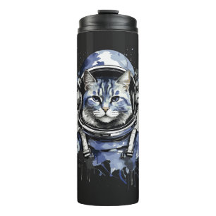 Blue Astronaut Cat Splash Design Thermal Tumbler