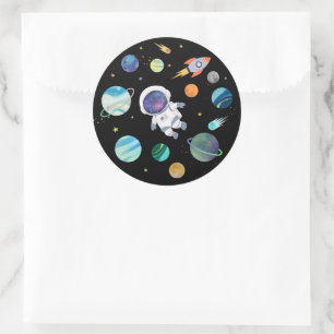 Blue Astronaut Outer Space First Birthday Classic Round Sticker
