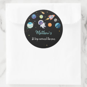Blue Astronaut Outer Space First Birthday Classic Round Sticker