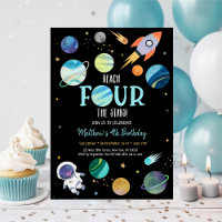 Blue Astronaut Outer Space Fourth Birthday