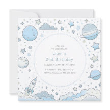 Blue Astronaut Outer Space Rocket Kids Birthday