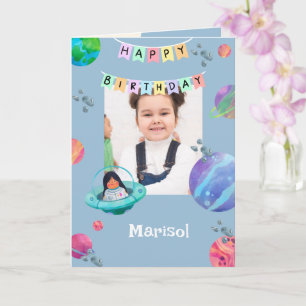 Blue Astronaut Photo Name Birthday Card