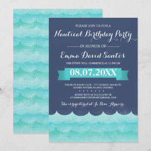 Blue At Sea Nautical Birthday Party Invitation