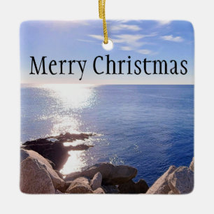 Blue Atlantic Ocean Merry Christmas Sunlit Sea Ceramic Ornament