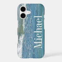 Blue Atlantic Ocean Shore Simple Large Print Name