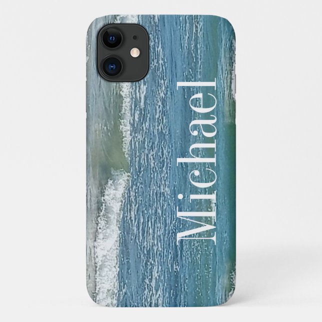 Blue Atlantic Ocean Shore Simple Large Print Name Case-Mate iPhone Case (Back)
