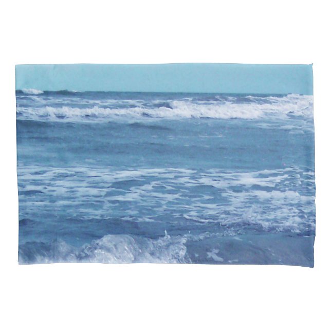 Blue Atlantic Ocean Sky White Cap Waves Pillowcase (Front-Left)