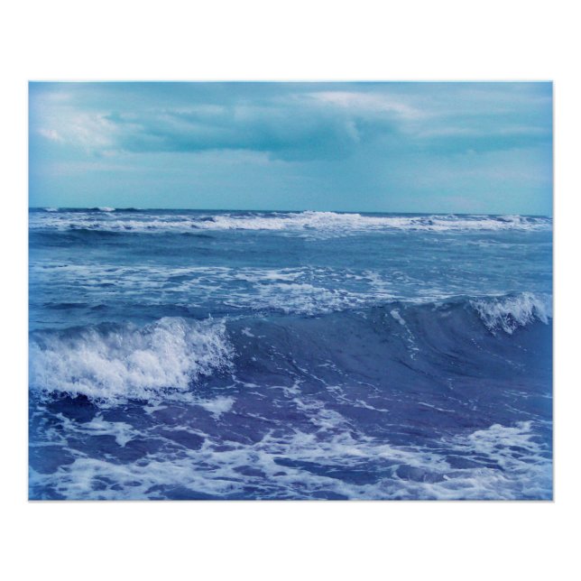 Blue Atlantic Ocean Waves Clouds Sky Photograph Poster (Front)