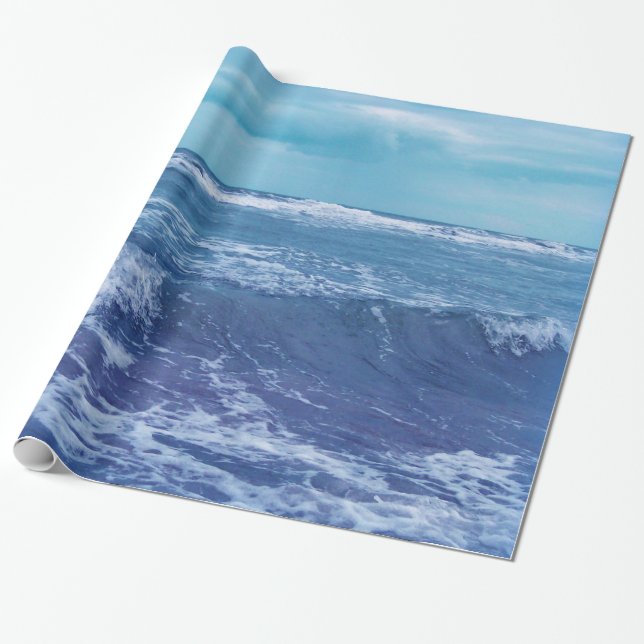 Blue Atlantic Ocean Waves Clouds Sky Photograph Wrapping Paper (Unrolled)