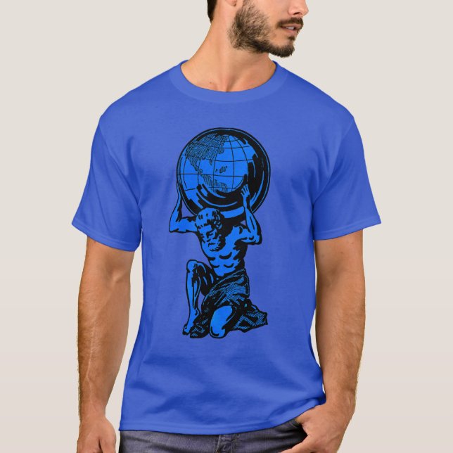 Blue Atlas Mythology Weightlifting T-Shirt (Front)