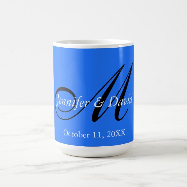 Blue Attractive Charming Monogram Wedding  Coffee Mug (Center)