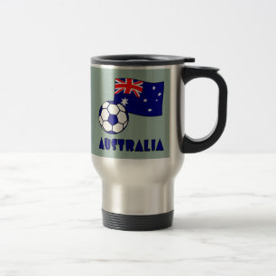 Blue Australia Soccer Ball Flag Green Background Travel Mug