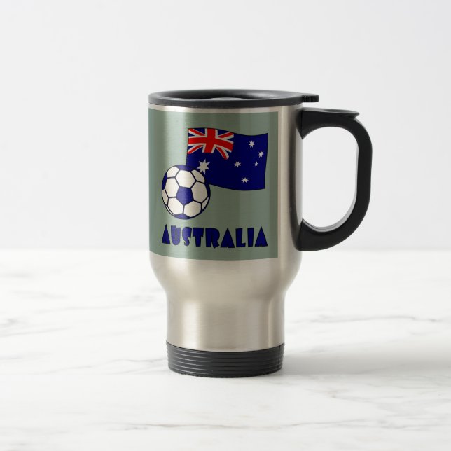 Blue Australia Soccer Ball Flag Green Background Travel Mug (Right)