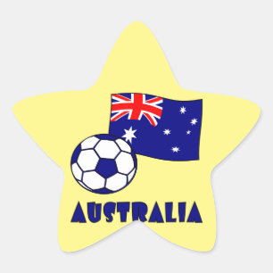 Blue Australia Soccer Ball Flag Yellow Background Star Sticker