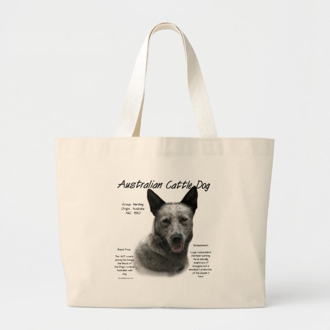 Blue Australian Cattle Dog History; Blue ACD Large Tote Bag (Front)