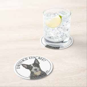 Blue Australian Cattledog Heeler Wedding Round Paper Coaster