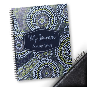 Blue Australian Modern Art Dot Custom Name   Notebook