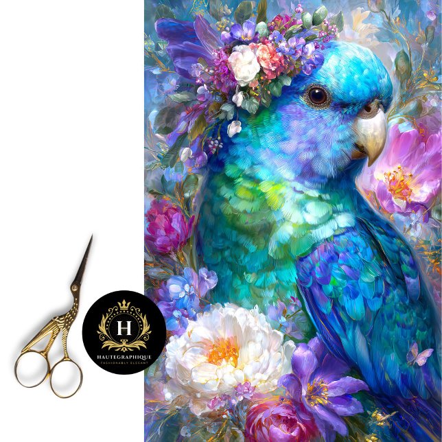 Blue Australian Parrot with Floral Crown Decoupage Tissue Paper (Creator Uploaded)