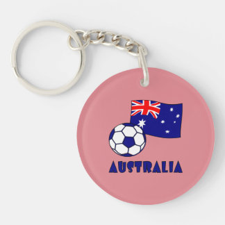 Blue Australian Soccer Ball Flag Pink Background  Key Ring