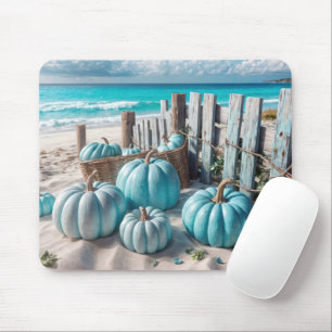 Blue Autumn Beach Pumpkins Mouse Mat
