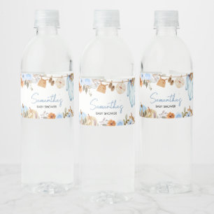 Blue Autumn Floral Pumpkin Baby Shower Water Bottle Label