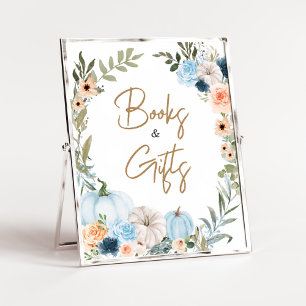 Blue Autumn Flowers Pumpkin Books and Gifts Poster