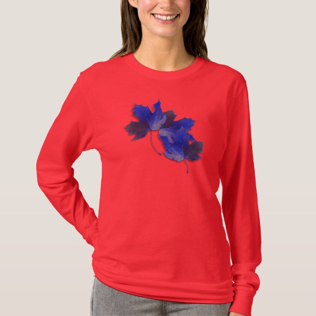Blue Autumn Leaves T-Shirt (Front)