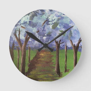 Blue Autumn Woods Round Clock