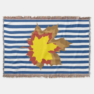 Blue Autumnal Stripes with Leaves Throw Blanket