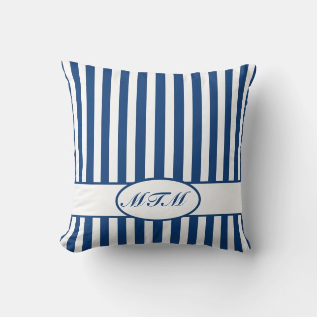 Blue Autumnal Stripes with monogram Cushion (Front)