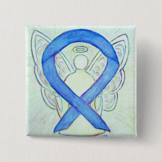 Blue Awareness Ribbon Angel Custom Art Buttons (Front)