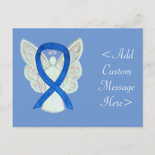 Blue Awareness Ribbon Angel Custom Art Postcard (Front)