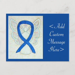 Blue Awareness Ribbon Angel Custom Art Postcard