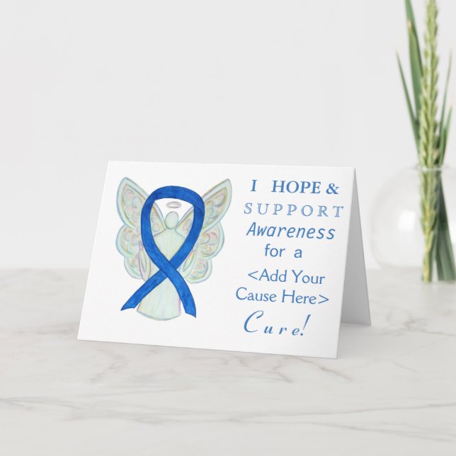 Blue Awareness Ribbon Angel Custom Cause Cards (Front)